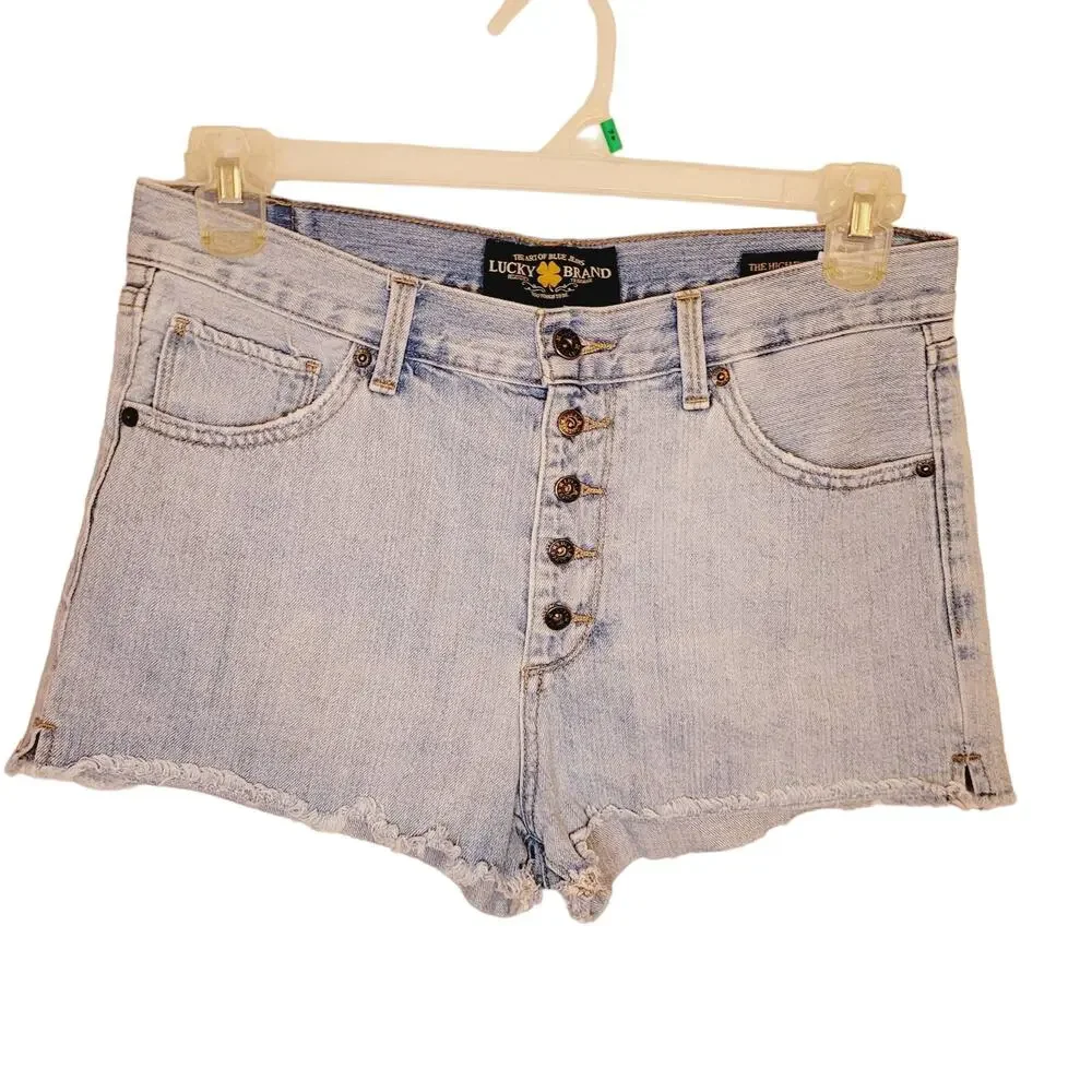 Lucky Brand The High Rise Shortie button fly cut off jean shorts size 8 Boho